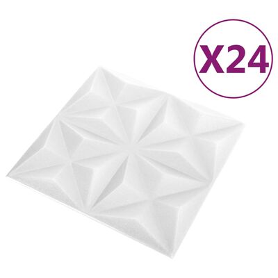 vidaXL 3D-veggpaneler 24 stk 50x50 cm origami hvit 6 m²