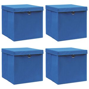 vidaXL Oppbevaringsbokser med lokk 4 stk bl&aring; 32x32x32 cm stoff