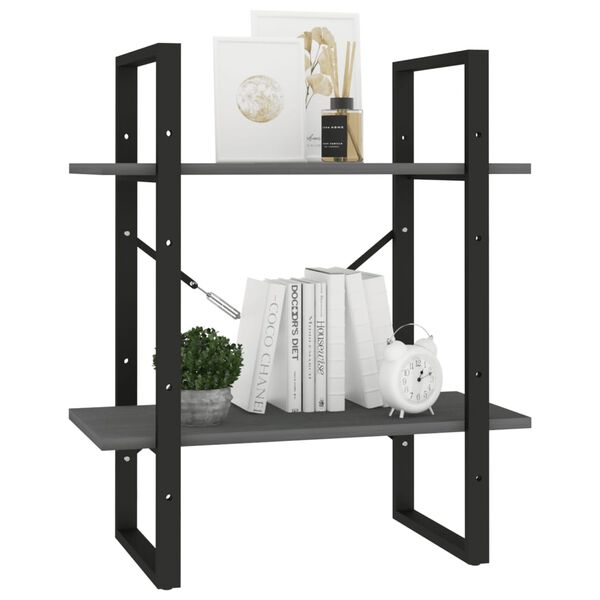 vidaXL Bokhylle 2 nivåer grå 60x30x70 cm heltre furu