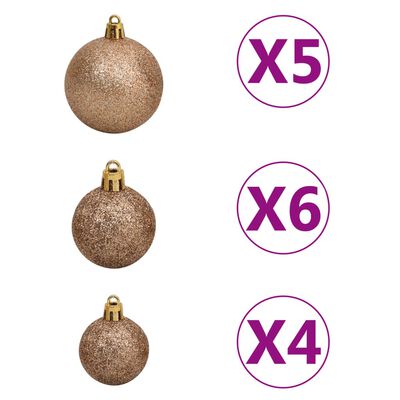 vidaXL Forhåndsbelyst kunstig juletre med kulesett gull 180 cm PVC