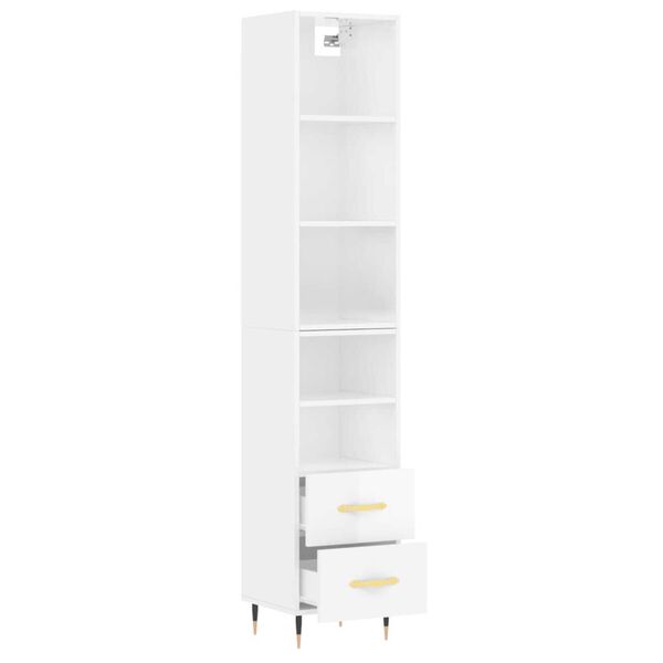 vidaXL Highboard h&oslash;yglans hvit 34,5x34x180 cm konstruert tre