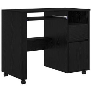 vidaXL Skrivebord med hjul Svart Eik Konstruert tre 91 x 50 x 77 cm