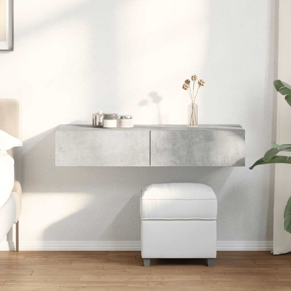 vidaXL Vegghylle med skuffer betonggr&aring; 100x36x19 cm konstruert tre