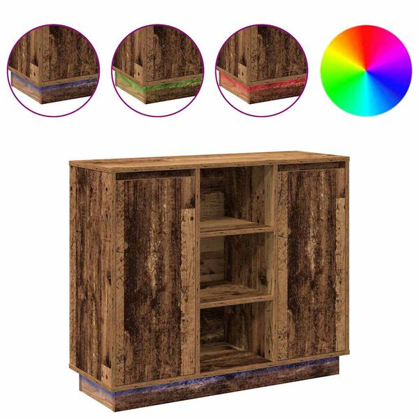 vidaXL LED sideboard Gammelt tre 90 x 32 x 75 cm Konstruert tre