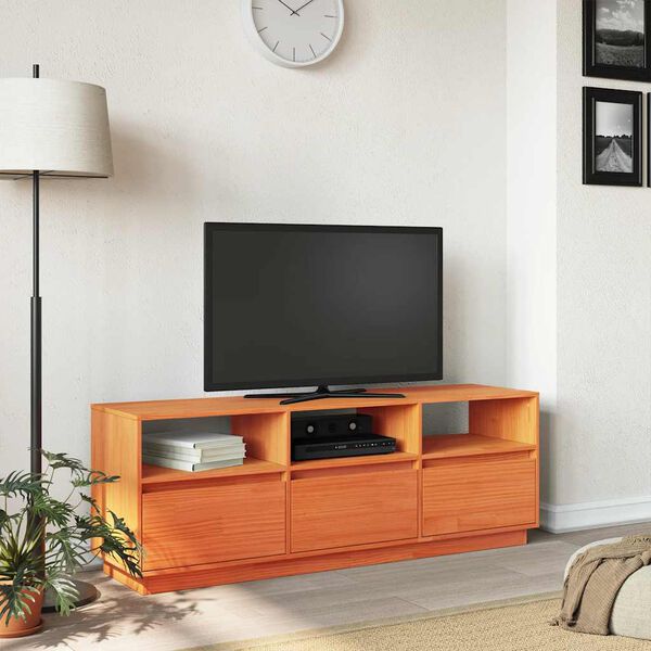 vidaXL TV-benk voksbrun 140x37x50 cm heltre furu