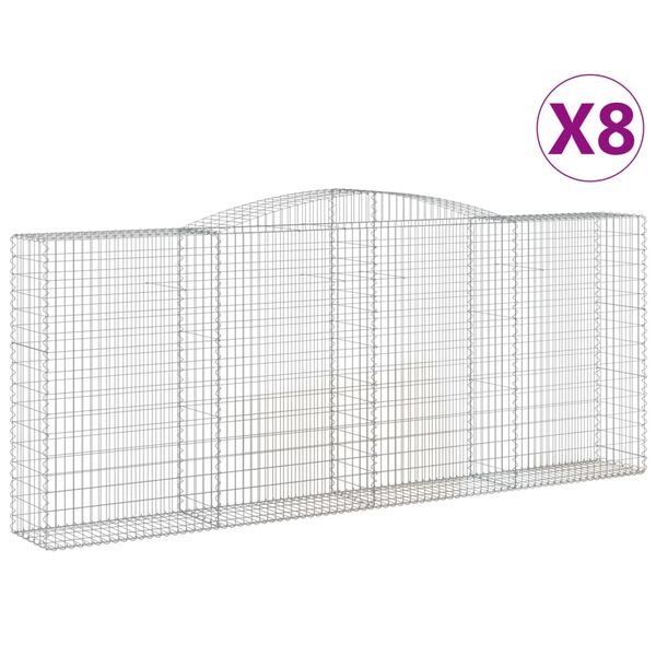 vidaXL Gabionkurver buede 8 stk 400x50x160/180 cm galvanisert jern