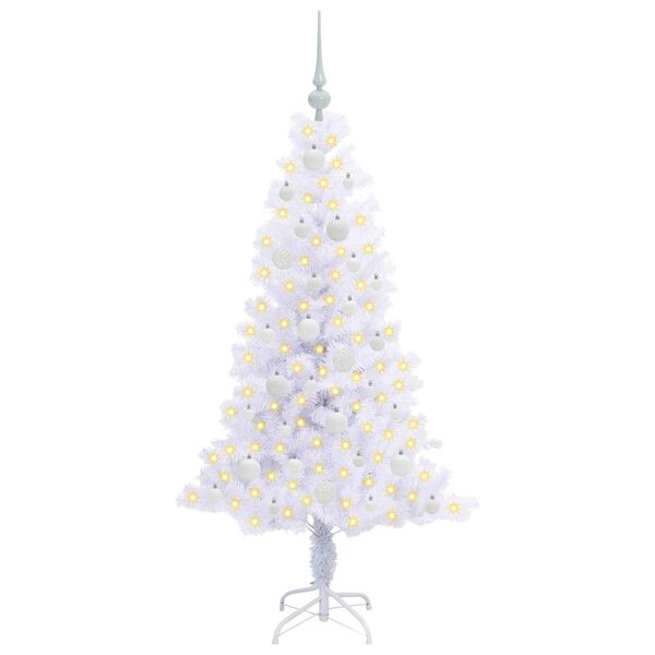 vidaXL Kunstig juletre med 150 LED med stativ Hvit 150 cm PVC og St&aring;l