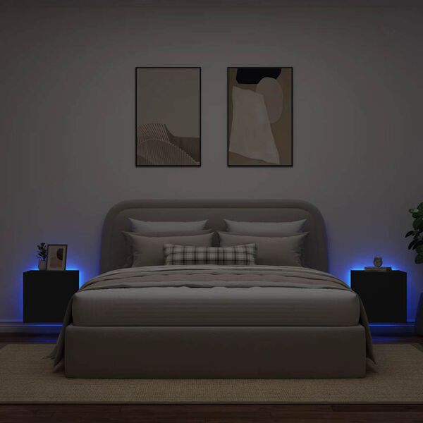 vidaXL Vegghengte TV-benker med LED 2 stk svart 40,5x35x40 cm