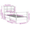 vidaXL Seng med bokhylle uten madrass voksbrun 75x190 cm heltre furu