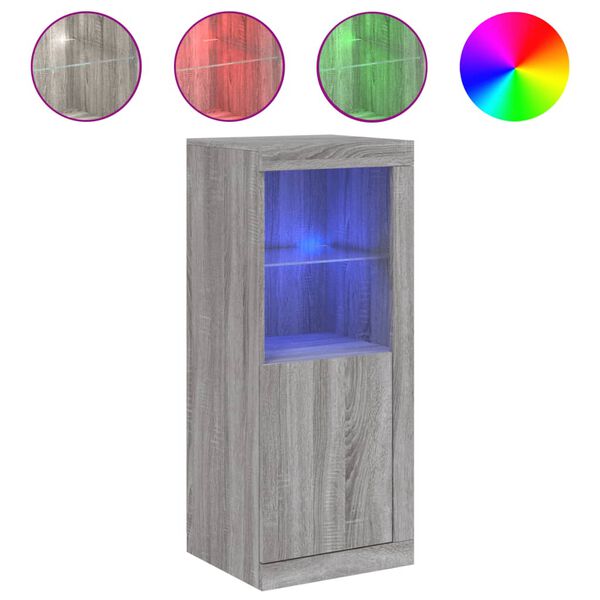 vidaXL Skjenk med LED-lys grå sonoma 41x37x100 cm