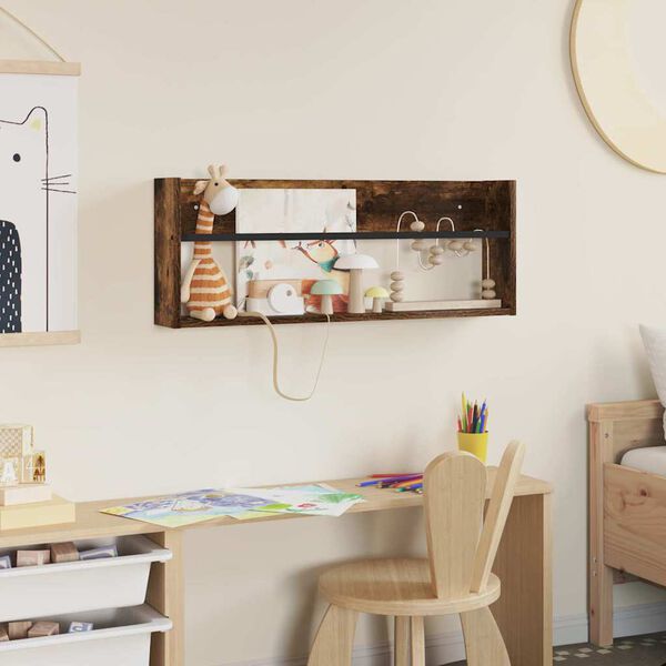 vidaXL Magasinreol med hylle R&oslash;kt eik 80 x 12 x 30 cm Konstruert tre