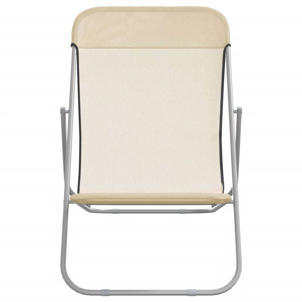 vidaXL Foldbare strandstoler 2 stk krem textilene pulverlakkert st&aring;l