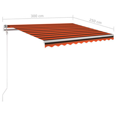 vidaXL Manuell uttrekkbar markise med LED 300x250 cm oransje og brun