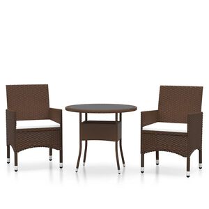 vidaXL Hagebistrosett 3 deler polyrotting og herdet glass brun