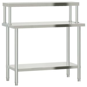 vidaXL Kj&oslash;kkenbenk med overhylle 110x55x120 cm rustfritt st&aring;l