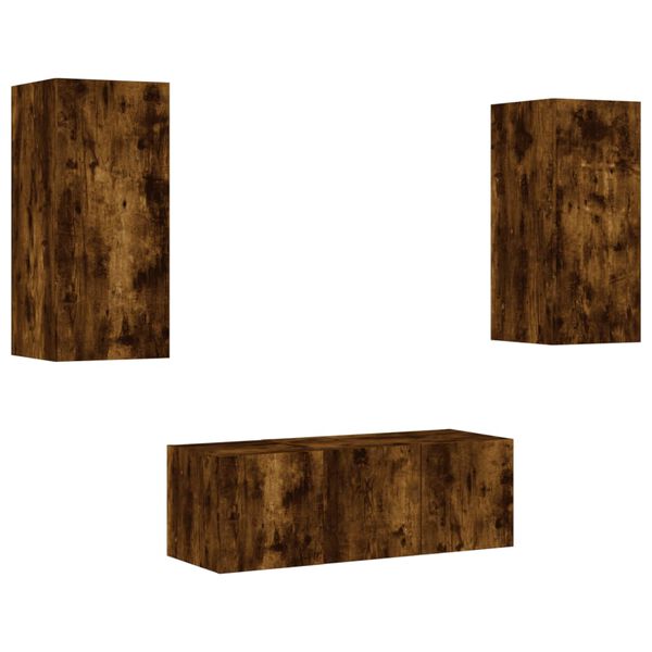 vidaXL Vegghengte TV-enheter 4 deler r&oslash;kt eik konstruert tre