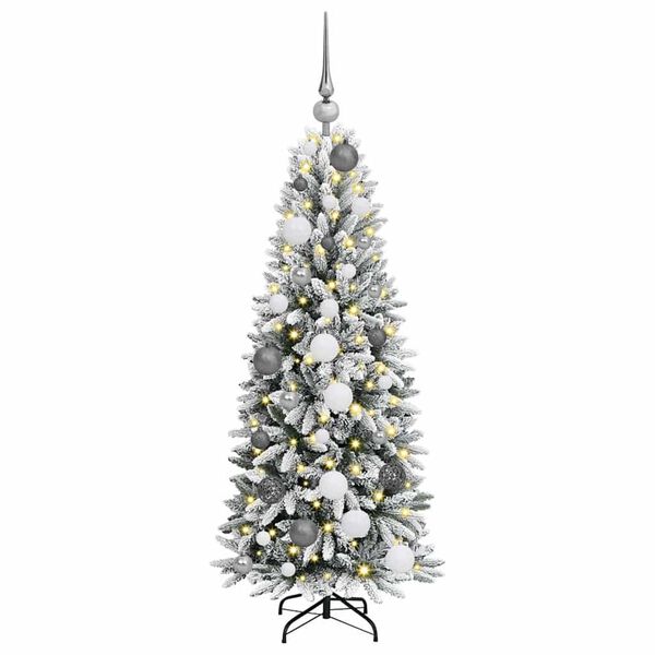 vidaXL Kunstig juletre med 150 LED Hvit 120 cm PVC, plast, st&aring;l og PE