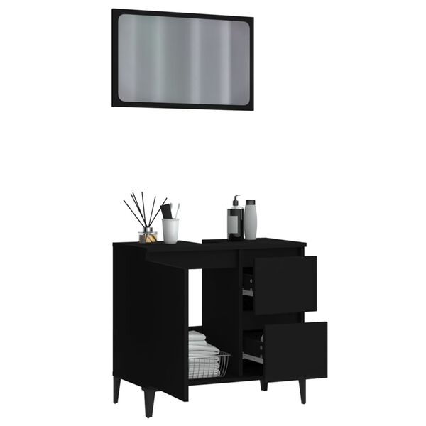 vidaXL Baderomsskapsett 2 deler svart konstruert tre