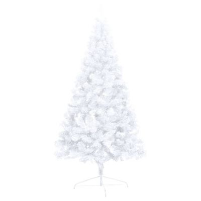 vidaXL Forhåndsbelyst kunstig halvt juletre med kulesett hvit 210 cm