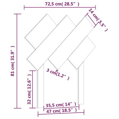 vidaXL Sengegavl 72,5x3x81 cm heltre furu