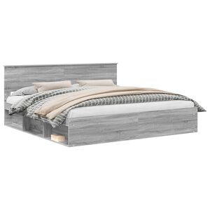 vidaXL Sengestamme med hodegjerde Gr&aring; Sonoma 200 x 200 cm Massiv furu