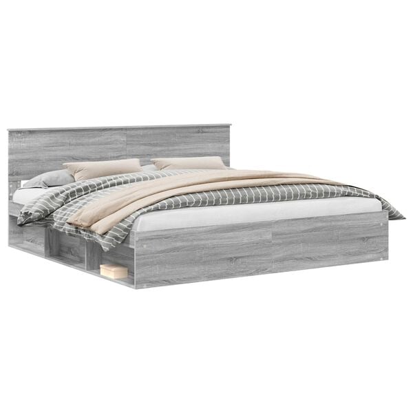 vidaXL Sengestamme med hodegjerde Gr&aring; Sonoma 200 x 200 cm Massiv furu