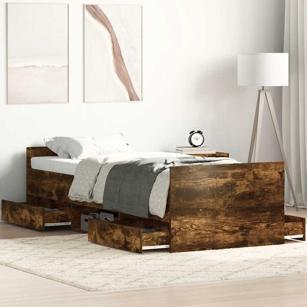 vidaXL Sengeramme med hode- og fotgavl r&oslash;kt eik 100x200 cm