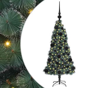 vidaXL Kunstig forh&aring;ndsbelyst juletre med kule-sett gr&oslash;nn 120 cm PET