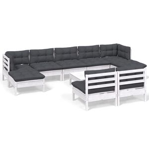 vidaXL Hagesofagruppe med puter 10 deler hvit heltre furu