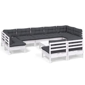 vidaXL Hagesofagruppe med puter 10 deler hvit heltre furu