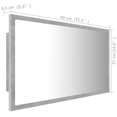 vidaXL LED-badespeil betonggrå 80x8,5x37 cm akryl