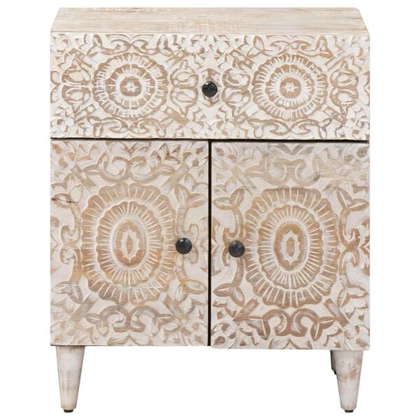 vidaXL Sengekabinett med skuff Hvit 50 x 33 x 60 cm Massiv mango tre