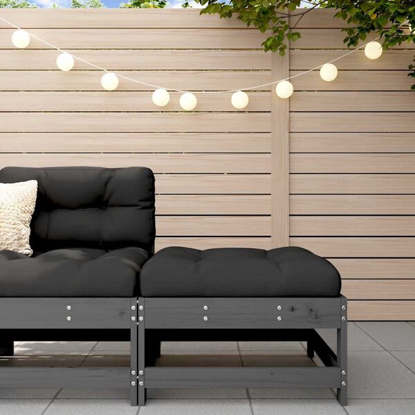 vidaXL Utend&oslash;rs fotskammel med pute gr&aring; heltre furu