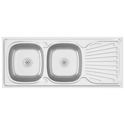 vidaXL Dobbel kjøkkenvask sølv 1200x600x155 mm rustfritt stål