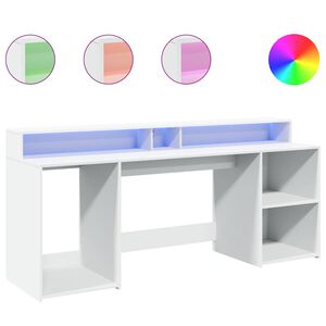 vidaXL Skrivebord med LED-lys hvit 200x55x91 cm konstruert tre
