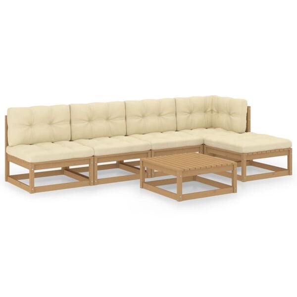 vidaXL Hagesofagruppe med puter 6 deler heltre furu