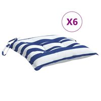 vidaXL Stolputer 6 stk blå og hvit stripe 40x40x7 cm stoff