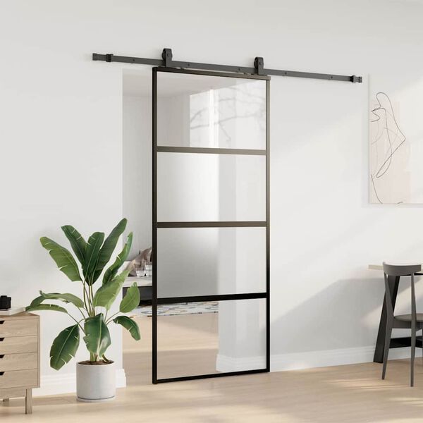 vidaXL Skyved&oslash;r med monteringssett svart 90x205 cm herdet glass