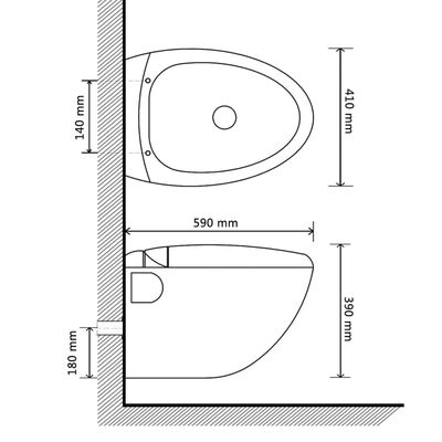 vidaXL Vegghengt toalett med skjult sisterne eggdesign svart
