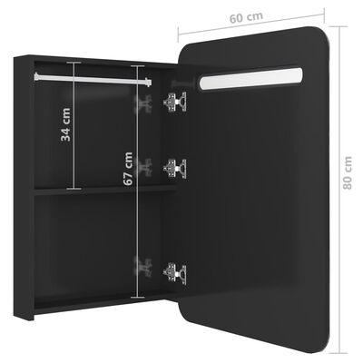 vidaXL LED-speilskap til bad blank svart 60x11x80 cm