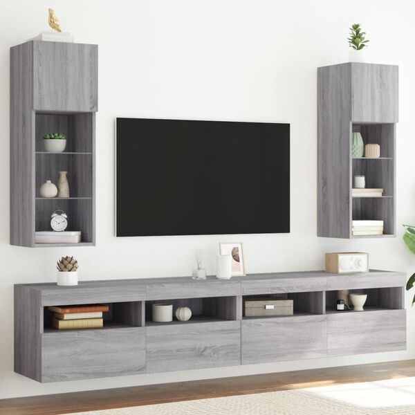 vidaXL TV-benker med LED-lys 2 stk gr&aring; sonoma 30,5x30x90 cm