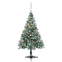 vidaXL Forhåndsbelyst frostet juletre med kulesett og kongler 150 cm