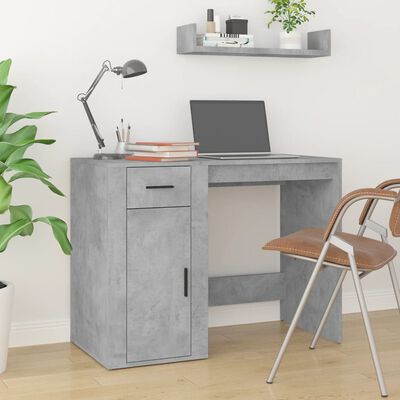 vidaXL Skrivebord med skap betong grå konstruert tre