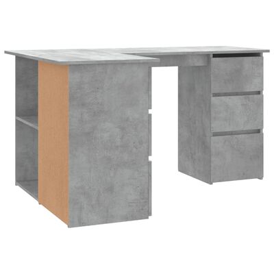 vidaXL Hjørneskrivebord betonggrå 145x100x76 cm sponplate