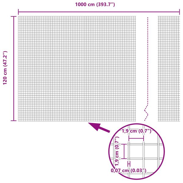 vidaXL Sveist tr&aring;dgjerde s&oslash;lv 1.2 x 10 m