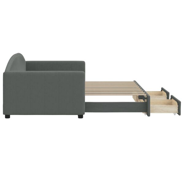 vidaXL Uttrekkbar dagseng med skuffer m&oslash;rkegr&aring; 90x190 cm stoff