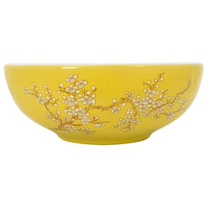 vidaXL Benkeservant hvit og gul rund &Phi;41x14 cm keramikk