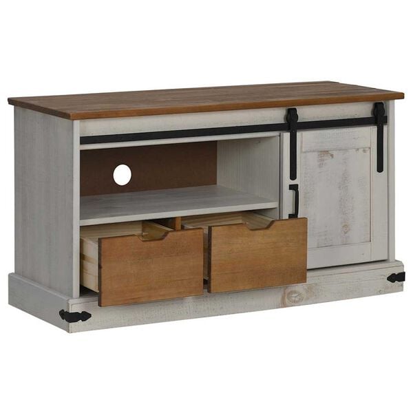 vidaXL TV-skap HALDEN med skyved&oslash;r hvit 110x40x60 cm heltre