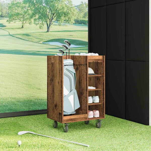 vidaXL Golfskap med hjul Ensfarget Gammelt tre 65 x 45 x 98 cm