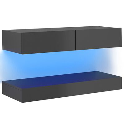vidaXL TV-benk med LED-lys høyglans grå 90x35 cm